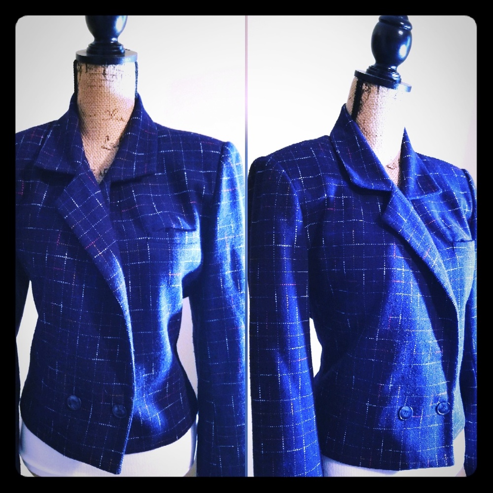 Navy Cropped Stripe Blazer